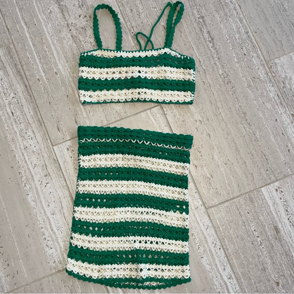 Lovers + Friends Green and White Crochet Skirt Set - Picture 6 of 12